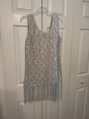 Nude and Silver Metallic Flapper-Style Top - Size Large